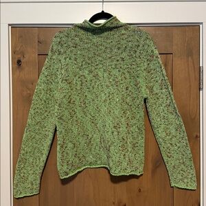 COLDWATER CREEK Green Marled Mock Neck knit Sweater Womens M Festive Cotton